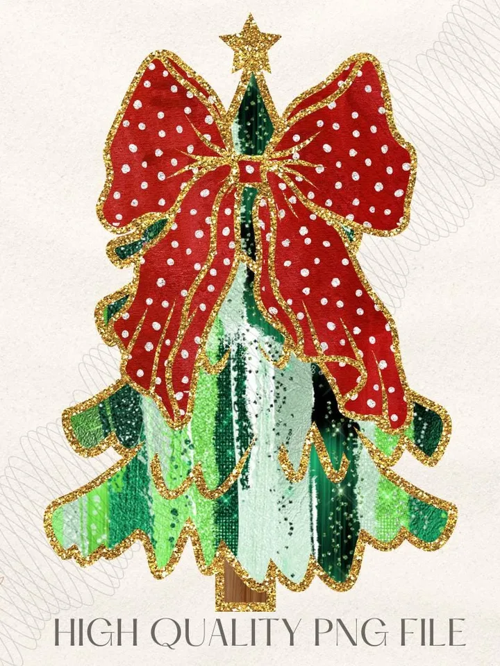 Colorful Coquette Glitter Christmas Tree Png, Girly Christmas Tree Design, Christmas Coquette Bow Dalmantian Dots Png, Kidsds brushstroke 8