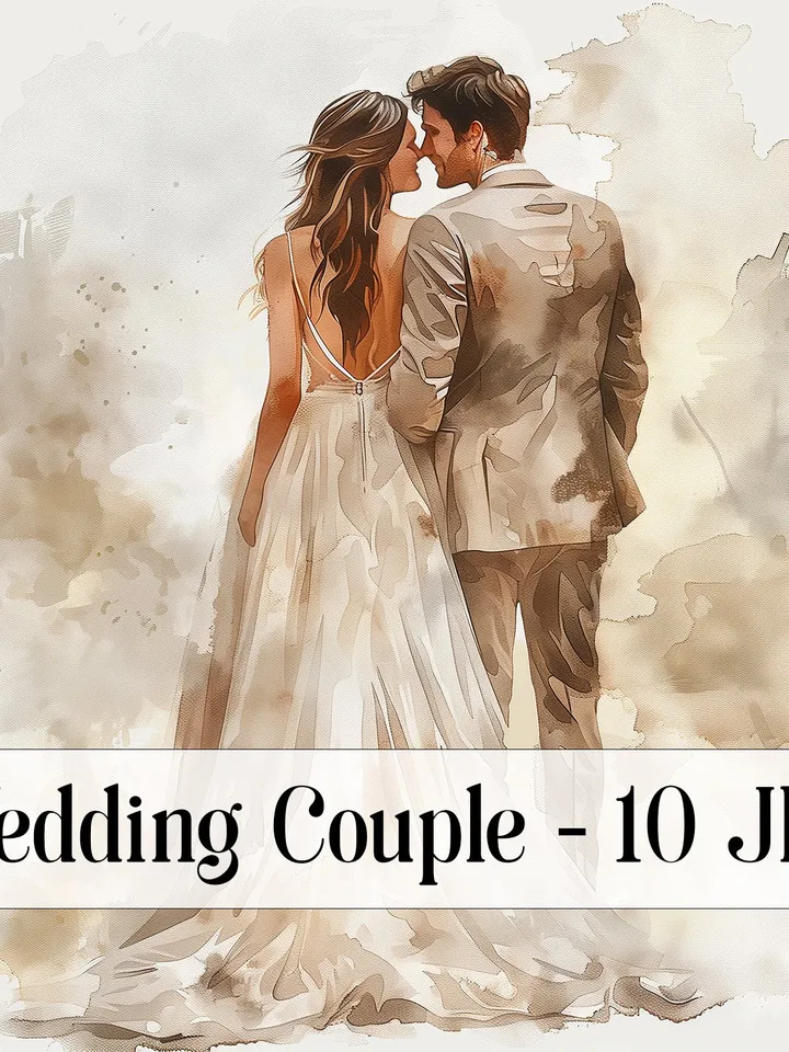 10 Wedding Couples JPG Clipart Bundle for Wedding Invitation, Printable Watercolor clipart, High Quality JPGs, Paper craft, junk journal
