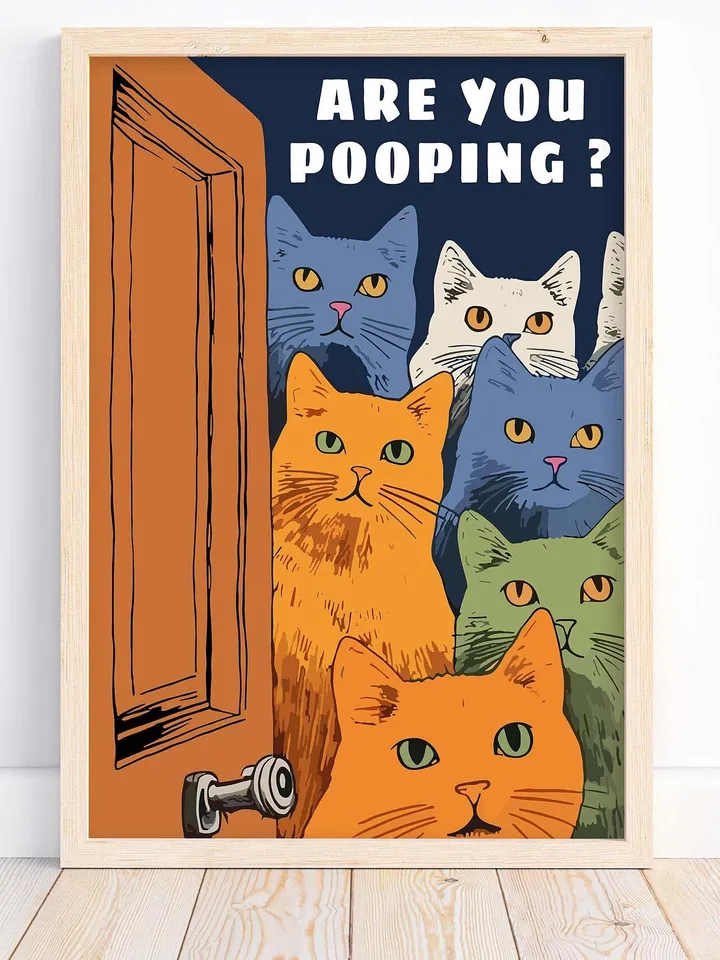 Funny Posters Pooping Print Bathroom Cat Print For Toilet Wall Art Print Funny Cat Print Printable Wall Art Bathroom Wall Art Toilet Poster