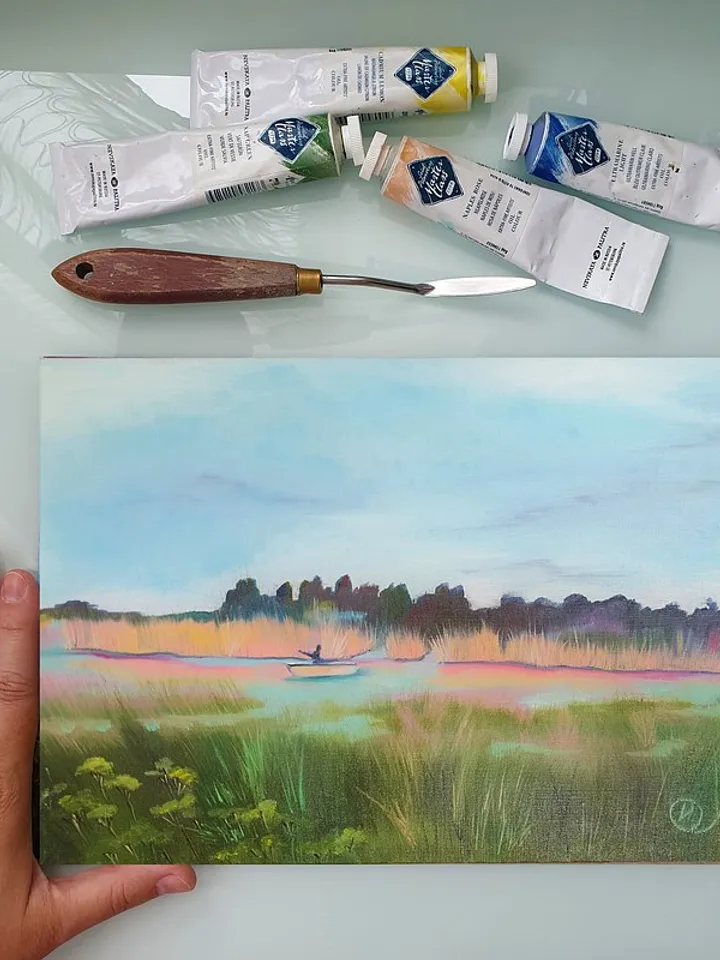 Marsh Painting Row Boat Original Art Low Country Wall Art Seascape Oil Painting
