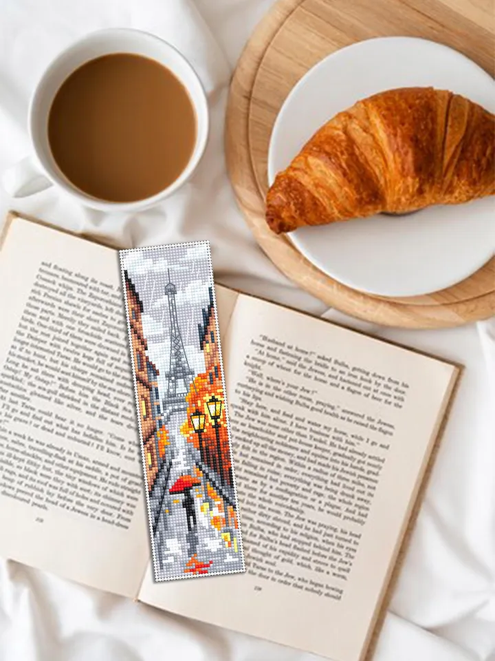 Paris bookmark cross stitch pattern PDF download Autumn Paris cross stitch chart, Needlepoint bookmark pattern digital, Eiffel Tower #B472