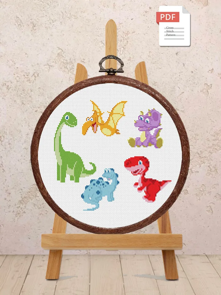 Dinosaur Set Cross Stitch Pattern, Dino Cross Stitch, Dino Pattern, Dinosaur Cross Stitch Pattern, Baby Cross Stitch Patterns #bab005