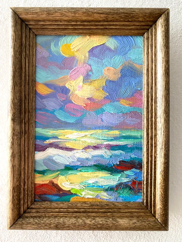 Seascape Oil Painting Original Sea Landscape Painting Impasto Small Artwork Ocean Coastal Wall Art