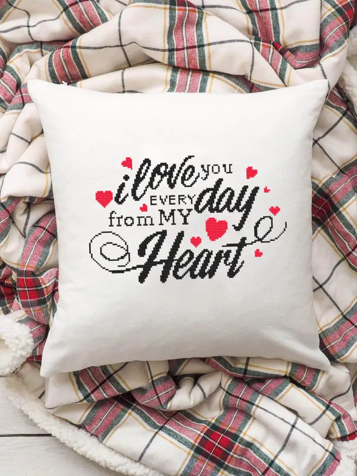 Love quote cross stitch pattern download PDF Love lettering I love you every day cross stitch chart, Valentines day gift Beginner stitch #V4