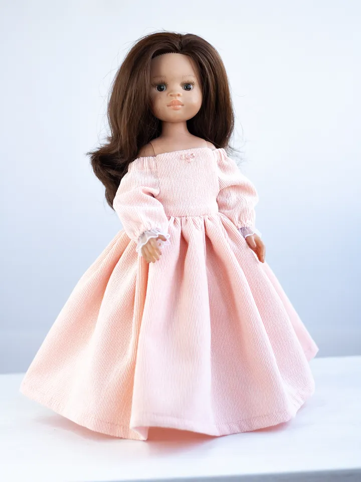 Dianna Effner Little Darling dress, Pink dress and hat for 13 inch doll in the style of "Juliet", waist 13 - 14,5 cm
