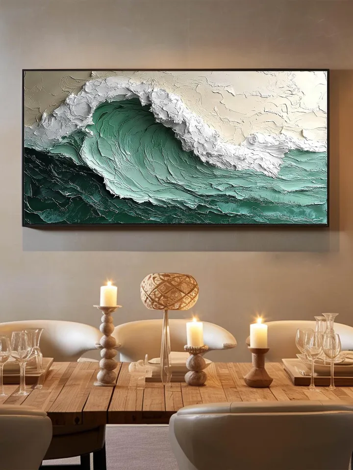 Original Impasto Ocean Wave Painting, Textured Seascape Art, 3D Wall Art, Large Canvas Art, Green Wave Art, Coastal Decor, Beach House Decor