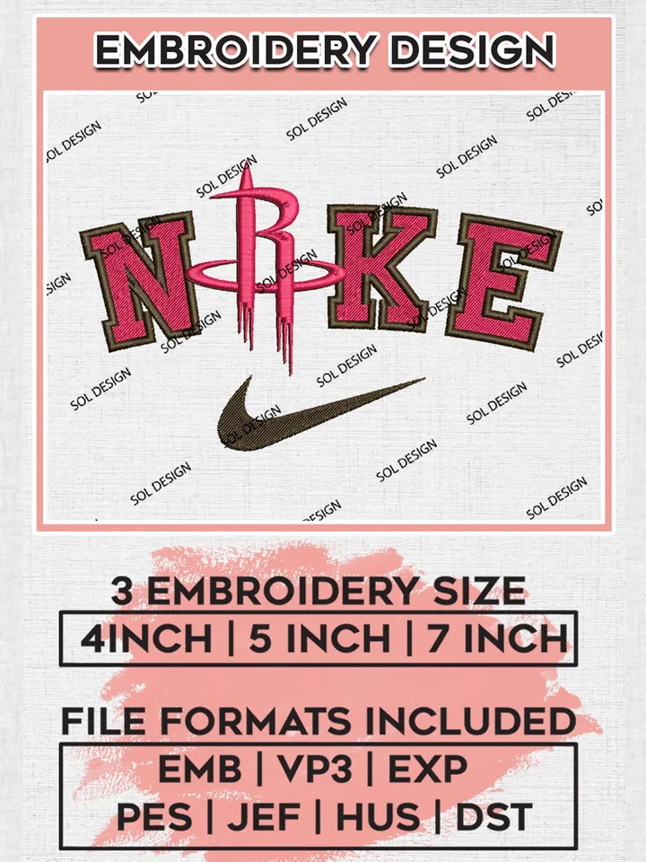 Nike Houston Rockets Machine Embroidery Designs, NBA Houston Rockets Embroidery Design Files, NBA Rockets Logo, NBA Machine Embroidery Designs, NBA Embroidery Designs, Digital Download