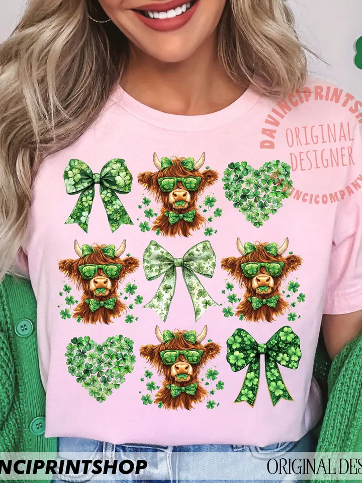 St Patrick's Day Highland Cow PNG, St. Patrick's Day Heart Clover, Coquette St. Patrick's png, Shamrock png, St Patrick's Day png, Irish png