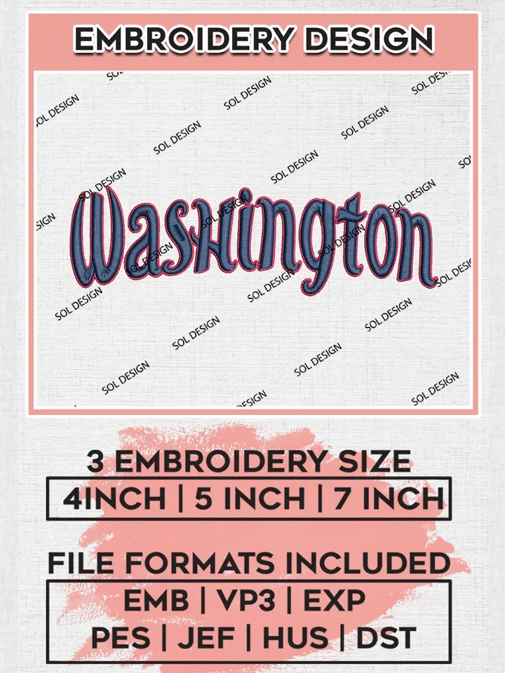 WNBA Washington WordMark Logo Embroidery Files, WNBA Washington Mystics Team Embroidery Designs, Basketball Teams, 3 sizes, WNBA Machine embroidery designs, Digital Download
