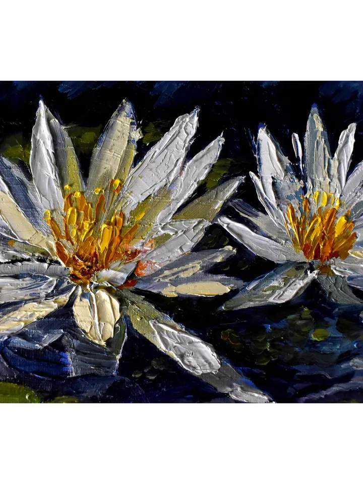Water Lily painting Lotus Original Art Floral Artwork impasto oil painting