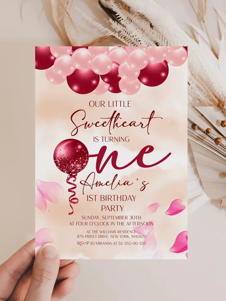 Valentine 1st Birthday Invitation Sweetheart 1st Birthday Sweet Treats Baby Birthday Invitation; Valentines Day Party