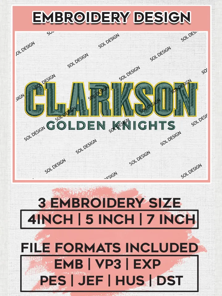 Clarkson Golden Knights College Football Team Writing Logo Embroidery Design Files, NCAA Clarkson Golden Knights Machine Embroidery, NCAA Teams, 3 sizes, NCAA Machine embroidery designs, Digital Download