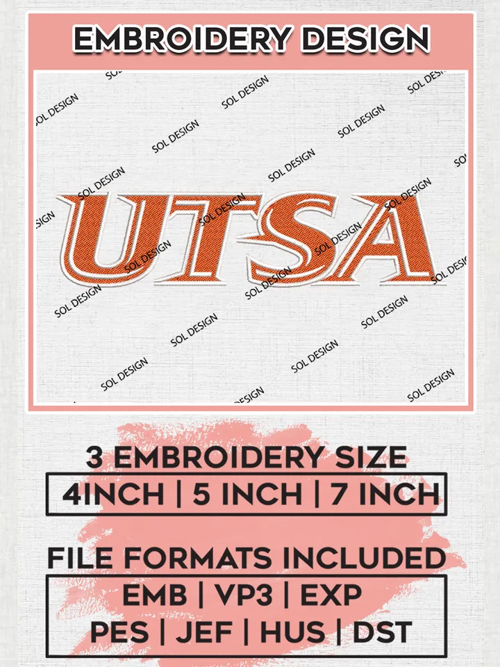 NCAA UTSA College Team Logo Embroidery Design Files, NCAA UTSA Roadrunners Machine Embroidery, NCAA Teams, 3 sizes, NCAA Machine embroidery designs, Digital Download