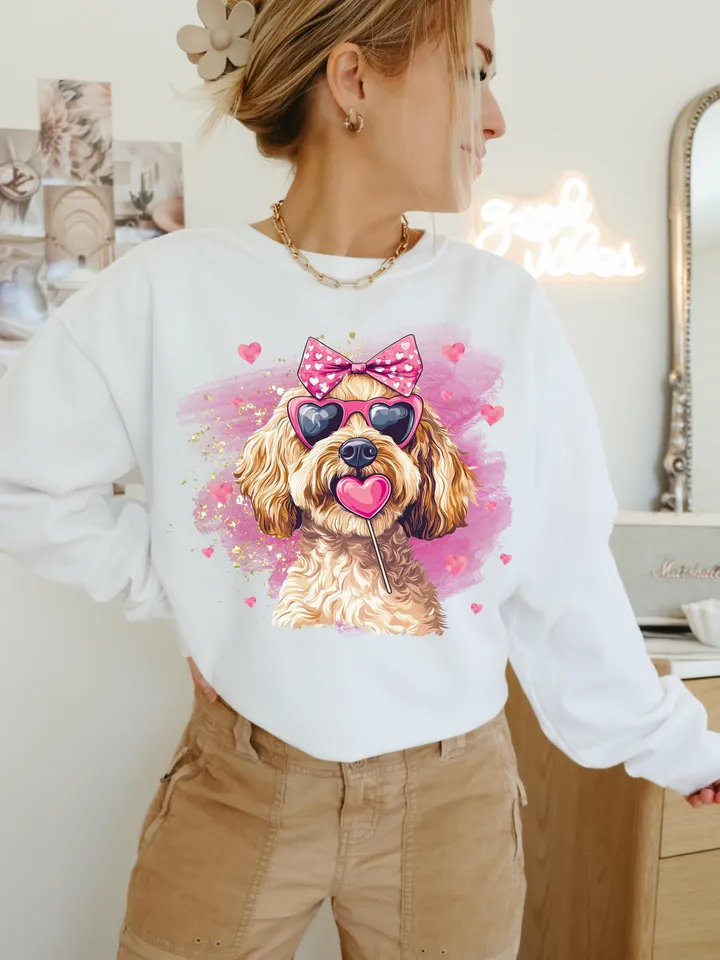 Goldendoodle Coquette PNG Coquette Valentines PNG Doodle Mom Coquette PNG Goldendoodle Sublimation Shirt Design Pink Dog Coquette Bow