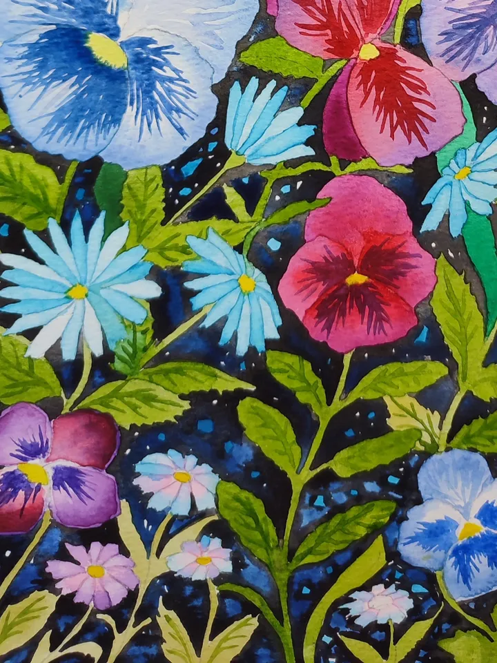 Author's watercolor painting "Pansies"