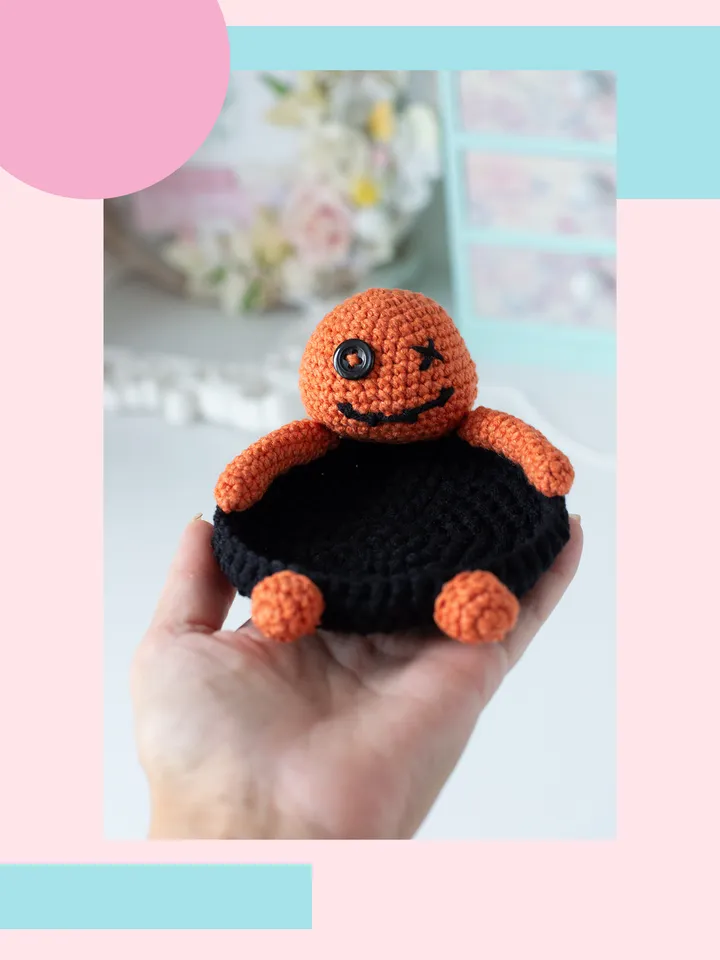 Crochet pattern amigurumi pumpkin coaster toy pattern PDF file in ENG for beginners