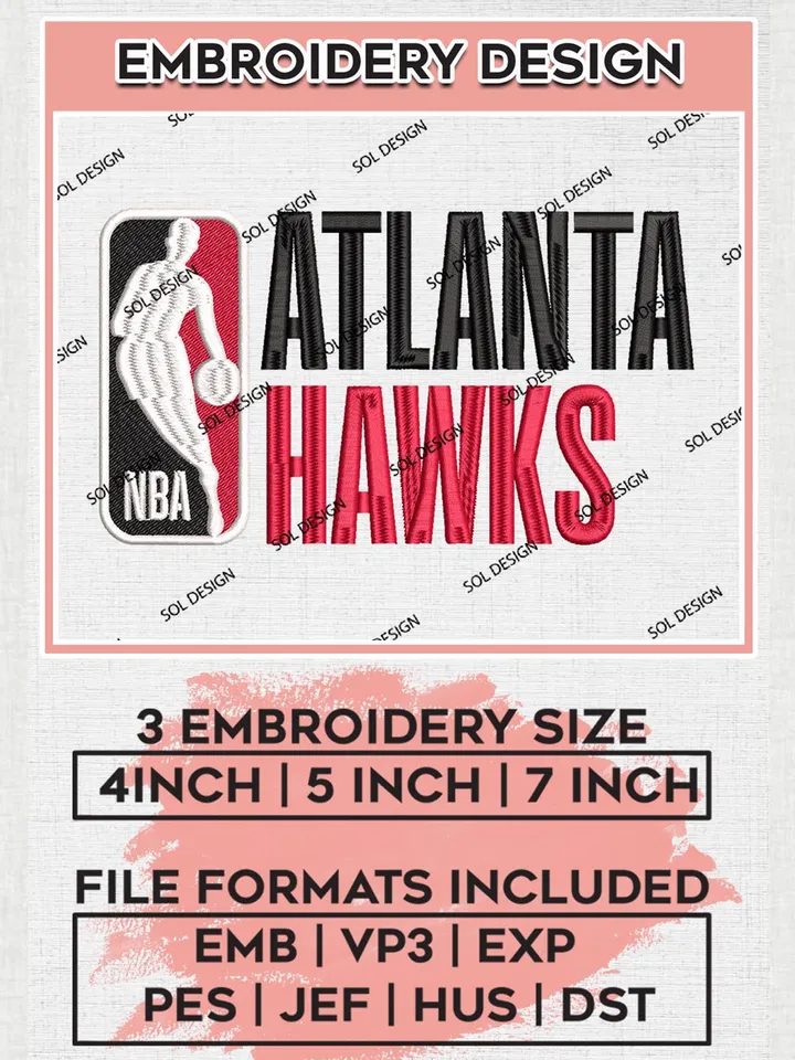 Atlanta Hawks Machine Embroidery Design, Embroidery Machine Designs, NBA Embroidery, NBA Basketball Embroidery Design, Digital Download