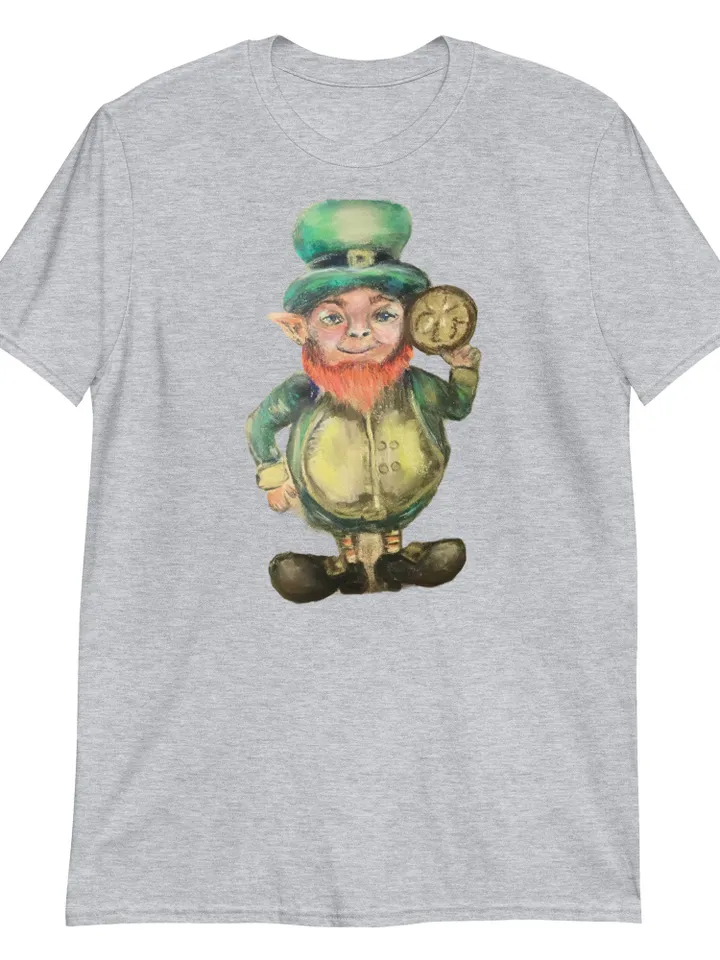 Leprechaun Short-Sleeve Unisex T-Shirt from my original painting,humorous designer t shirts,unique handmade gifts,St.Patrick day gifts.