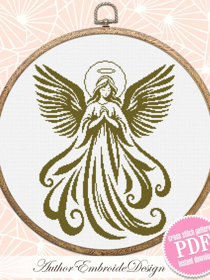 Guardian angel cross stitch pattern PDF download Angel silhouette cross stitch chart for beginner, Angel ornament pattern digital PDF #O16
