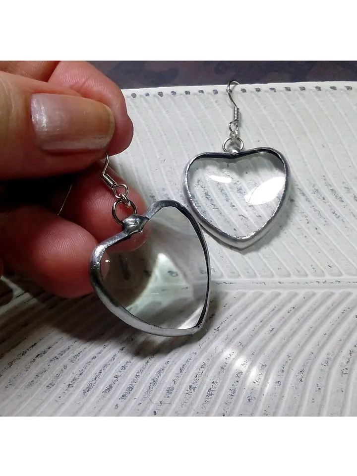 Heart earrings, valentine's day, valentines earrings, glass lens, love earrings, cool earrings, kawaii earrings