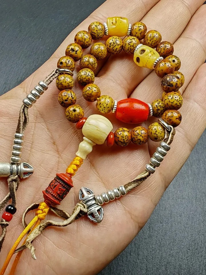 Gandhanra Authentic Tibetan Handhold Wrist Mala - 7.7mm Old Lotus Seed Beads Bracelet - Portable Buddhist Prayer Beads for Meditation