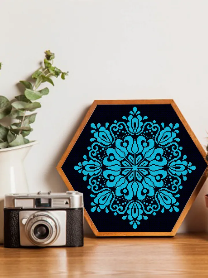 Flower mandala cross stitch pattern download PDF Floral ornament cross stitch chart Monochrome mandala pattern digital Beginner stitch #M117