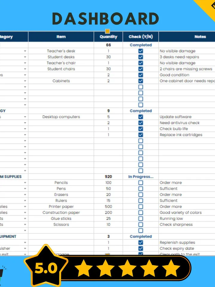 Classroom Inventory Checklist Template, Editable Google Sheets, Digital Download, Easy to Use School Supplies & Equipment Tracker