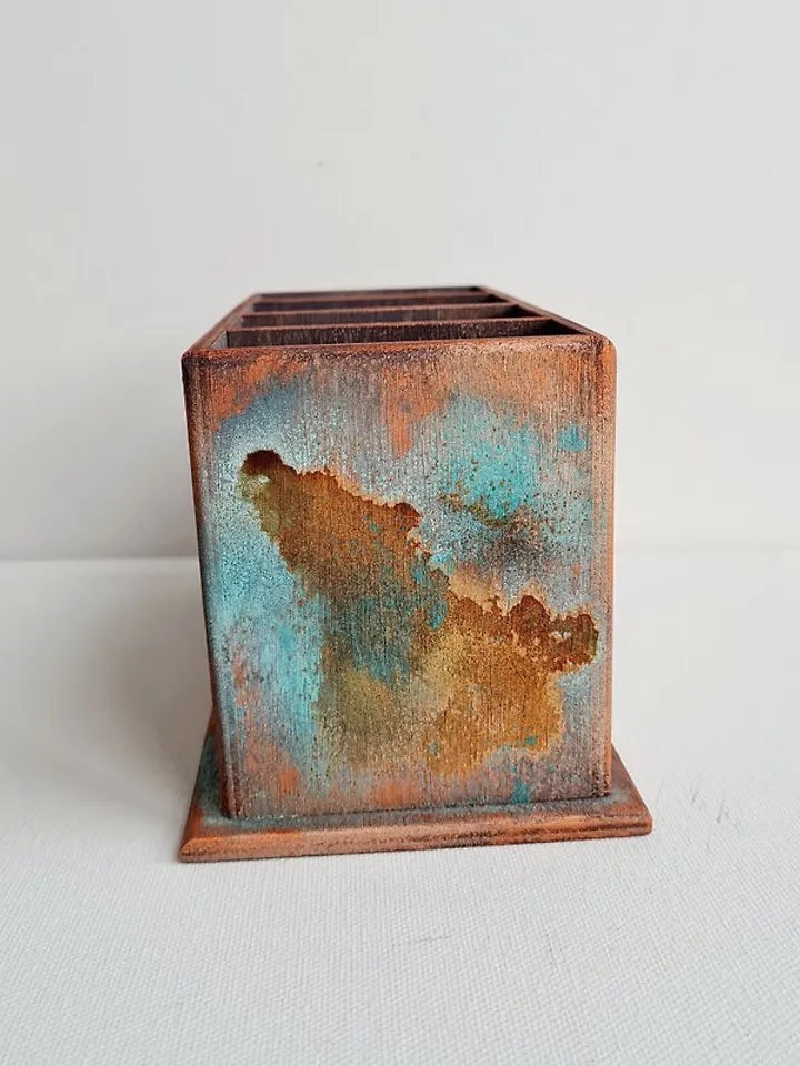 Wood remote control holder Art oxidized aged rustic old copper color remote box