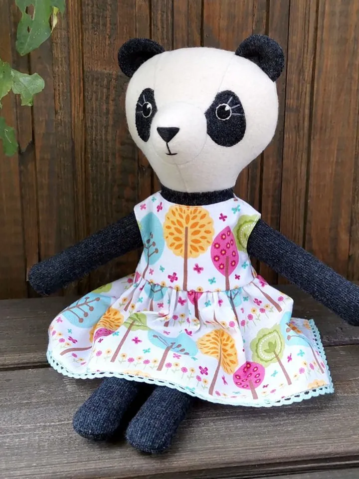Panda soft toy, handmade plush doll, wool Chinese panda, textile stuffed toy