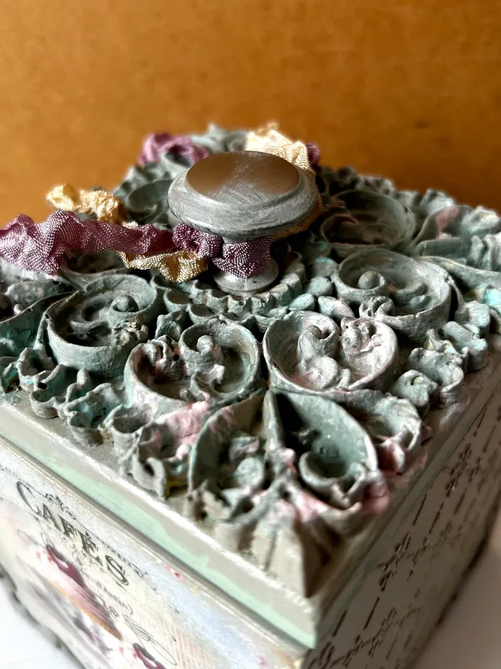 Decoupage boxes in vintage style with cupcakes - Unique Home Decor, Vintage-Inspired Decoupage Decorated Storage Box - Shabby Chic Organizer