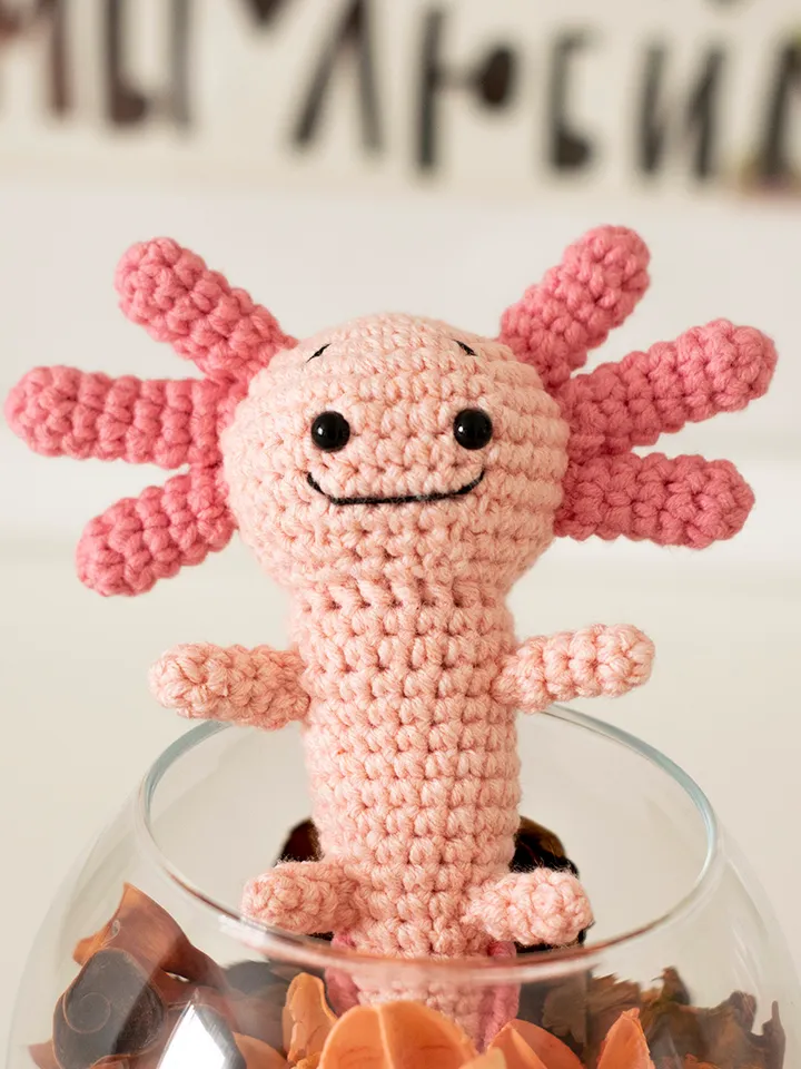 Cute pink stuffed axolotl doll water dragon, crochet mexican salamander handmade soft toy sea animal kawaii gift keychan