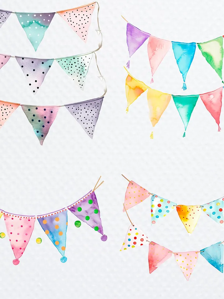 21 Party Bunting PNG Bundle, Coloured Garland Clipart, making card, Printable Watercolor clipart, High Quality PNGs, Paper crafts, Birthday