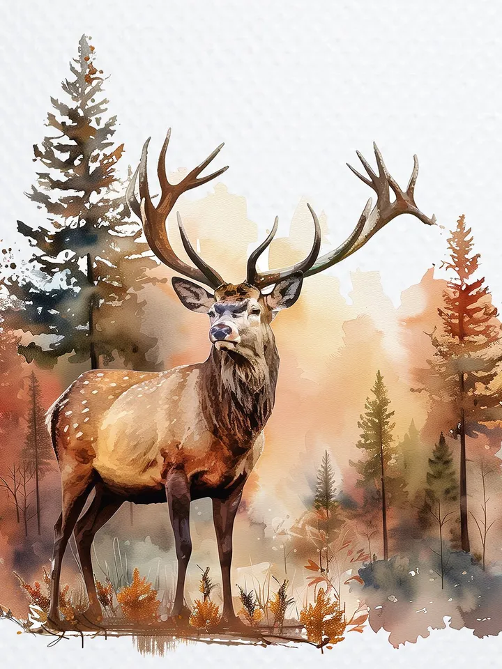 20 Red Deer in Forest PNG Clipart, Watercolor Deer PNG sublimation, Digital download, High resolution, Paper crafts, junk journal