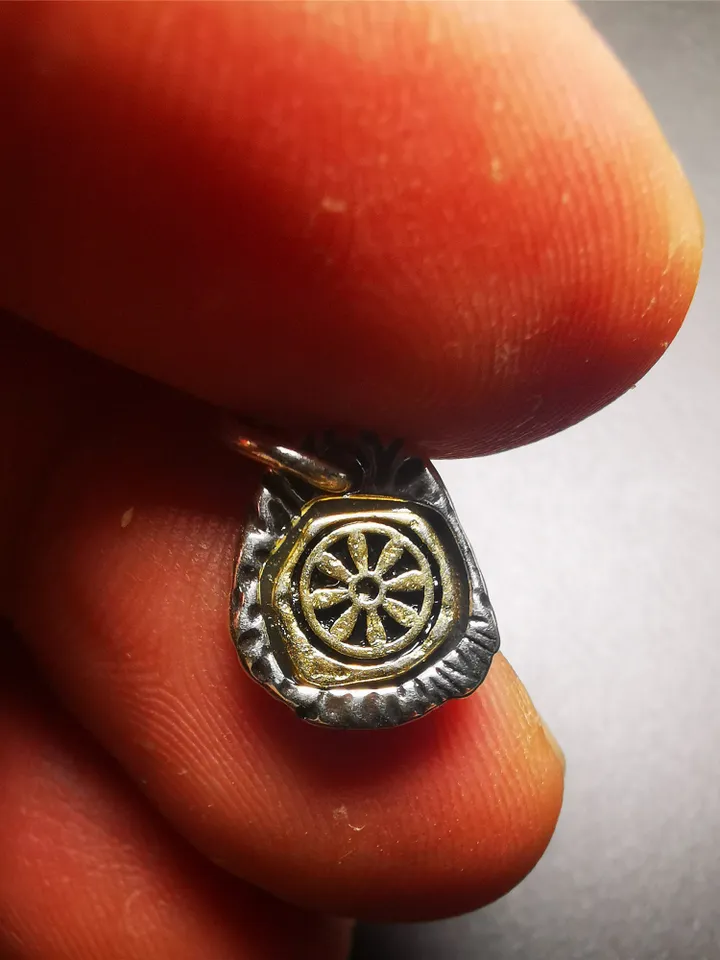 Gandhanra Tibetan Buddhist Amulet,Lucky Wheel Pendant for Prayer Bead, Mala Accessories,Sterling Silver Gold Plated,Tibetan Jewelry
