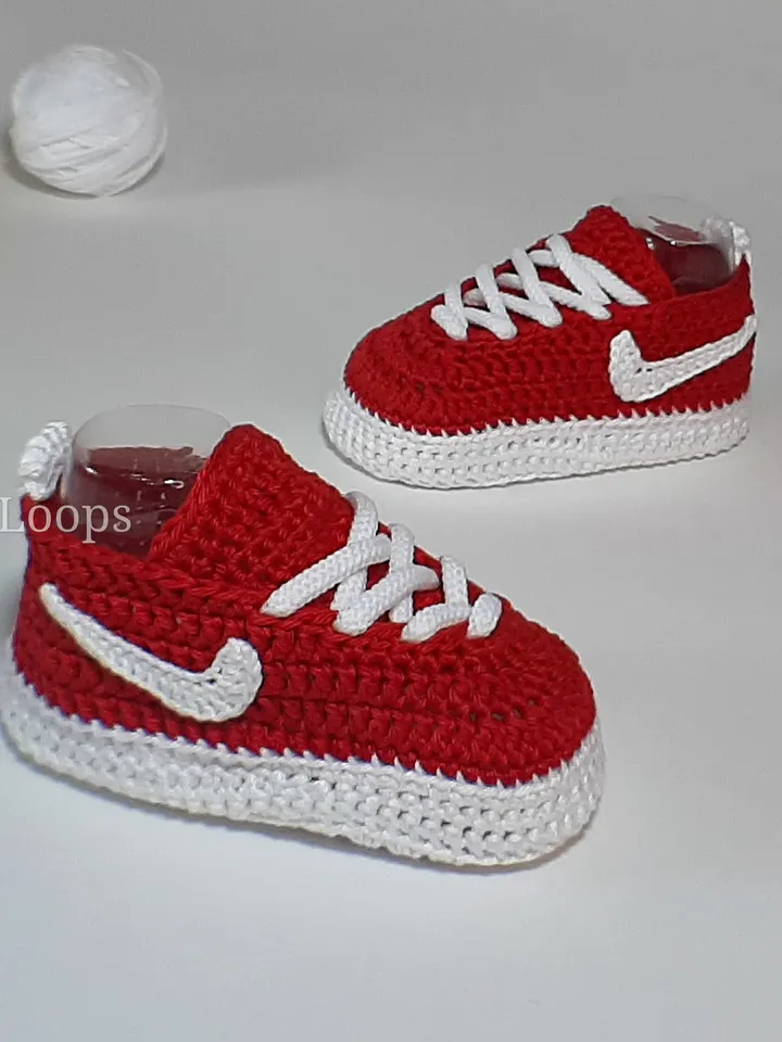 Red Baby girl booties sneakers, crochet newborn shoes first christmas ornament, baby girl clothes, postpartum gift