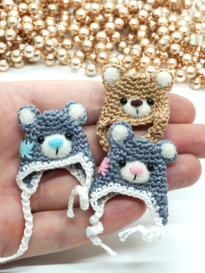 Miniature crochet hat for your toy, doll hat, will fit mice, raccoons and foxes from my shop, bear hat, cute hat, made to order