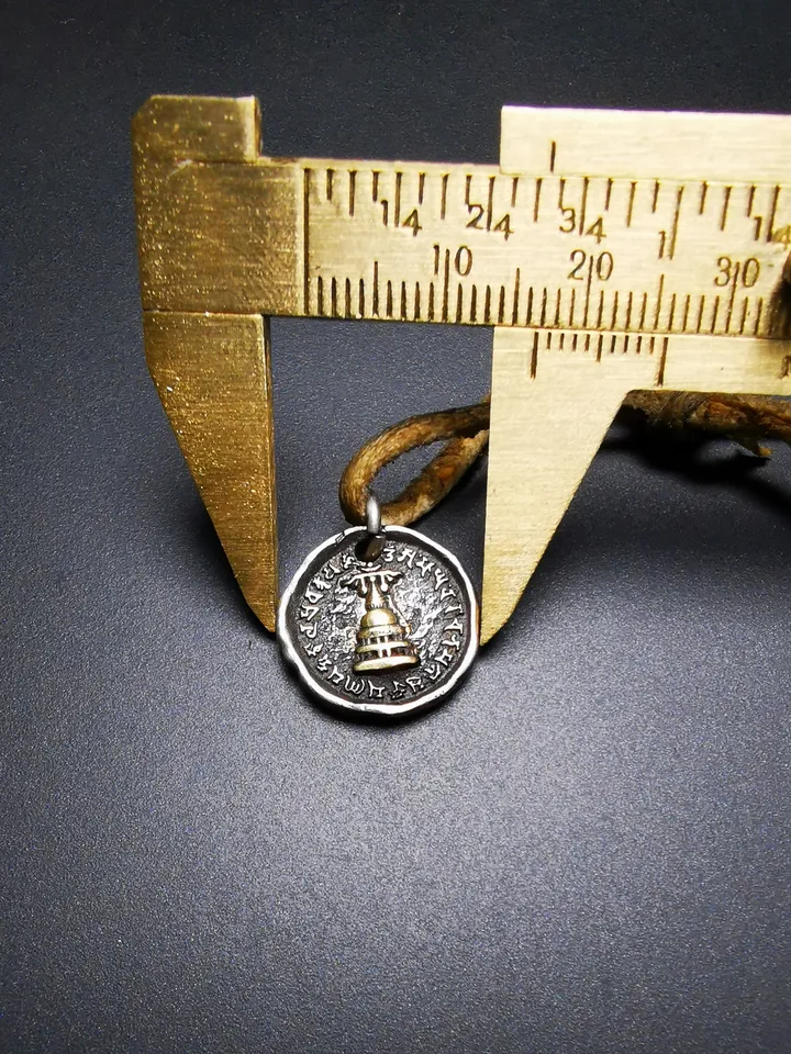 Gandhanra Handmade Tibetan Buddhist Protective Pendant,Stupa,Pagoda,Buddhist Tower Amulet Badge,Sterling silver Gilt