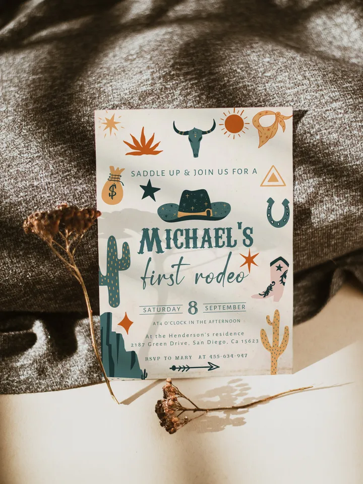 First Rodeo Birthday Invitation; Southwest Birthday invite; Ranch Birthday Invitation Template; DIY Cowboy Birthday Invitation Printable