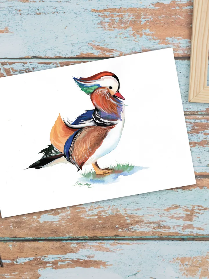 The Mandarin bird original watercolor, bird painting, wall decor, 8x11 in room art for bird lovers by Anne Gorywine