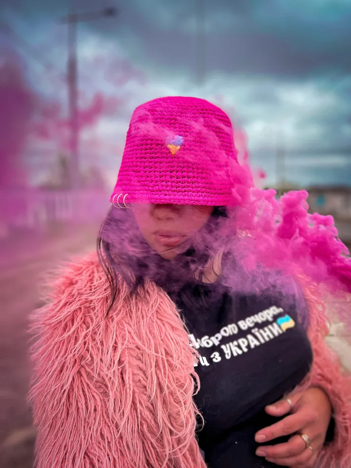 Pink bucket hat, panama Kalush Eurovision 2022, crochet summer panama, beach hat, Ukrainian artist, drawstring hat