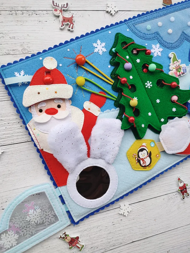 Christmas Quiet Book Pattern pdf, Felt book pattern, Santa Claus pattern, Baby activity book svg, Sensory book kids, felt sewing pattern