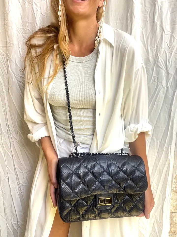 Genuine python skin classy stitched big blue crossbody | designer women leather handbag | snakeprint bag | crossbody purse | gift for her
