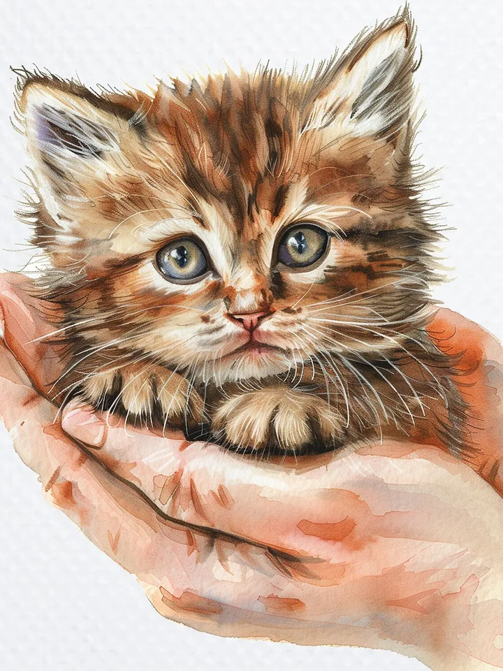 10 Fluffy Kitten in Hand PNG Clipart, Cute kitty Cat for sublimation, Printable Watercolor Cat clipart, Paper craft, junk journals