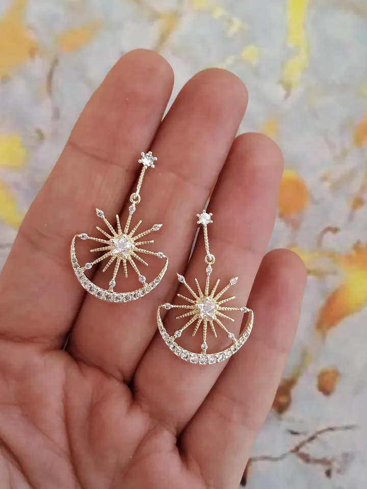 Rose Gold Moon and Star Hoop Wedding Earrings, Celestial Boho Bridal Earrings, Bridesmaid Gift, Dangle Earrings Bohemian Jewelry, Jewellery