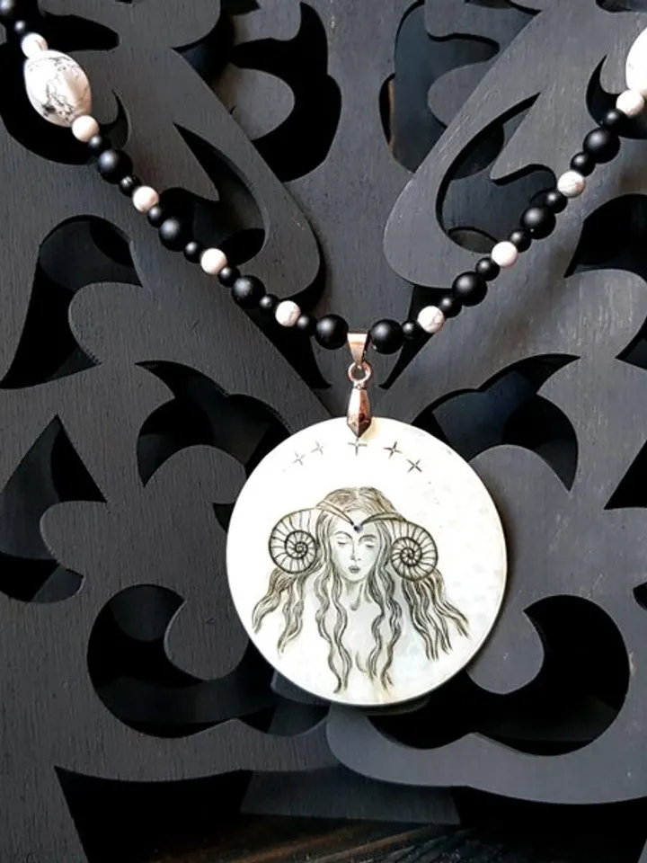 Fairy necklace. Miniature painting of fairy on mother of pearl pendant
