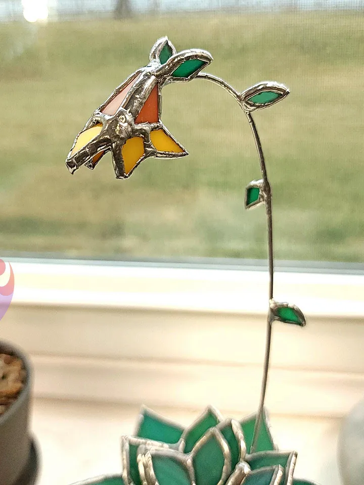 Stained Glass Succulent Flowering Echeveria Suncatcher in Pot Cute Desert Decor Perfect No Kill Terrarium Gift for Succulent Plant Lover