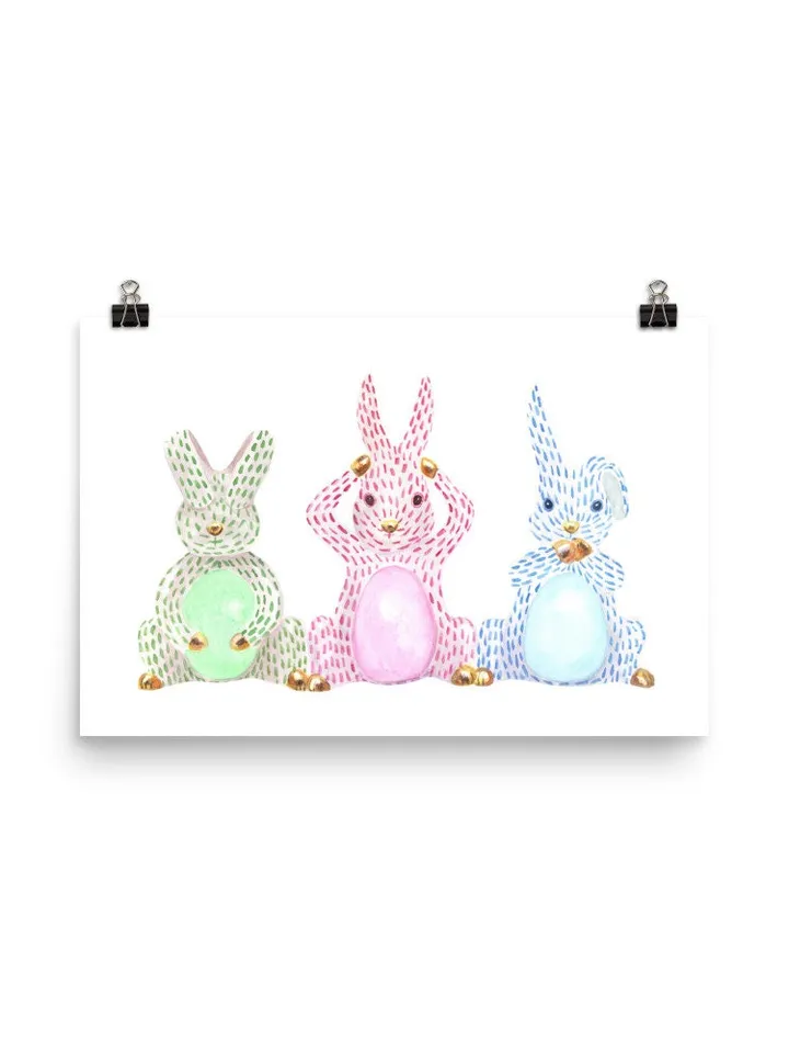 Rabbit Easter Chinoiserie Watercolor Painting Print Easter Bunny Rabbit Gift Print Rabbit Poster Cute Bunny Print Easter Egg Gift Wall Print