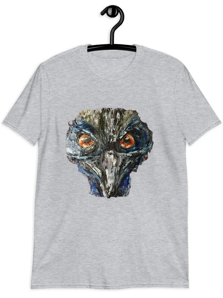 Cassowary bird short-Sleeve Unisex T-Shirt made with my original mix media painting,unique wearable gift for animal lovers.