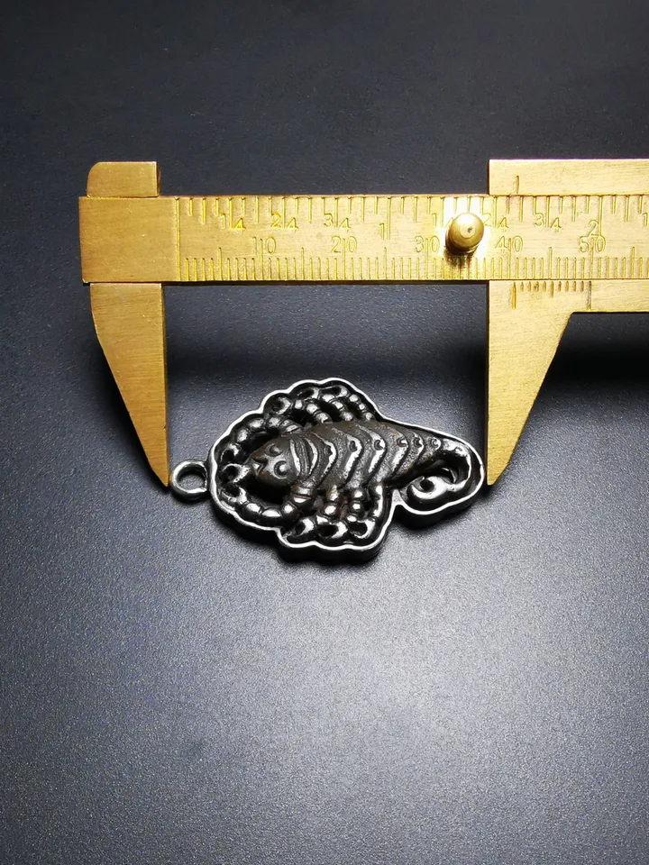 Gandhanra Handmade Tibetan Amulet,Scorpion Guru of Padmasambhava, Scorpion Totem, Buddhist Tailsman,Made of Thokcha,Inlaid With Silver
