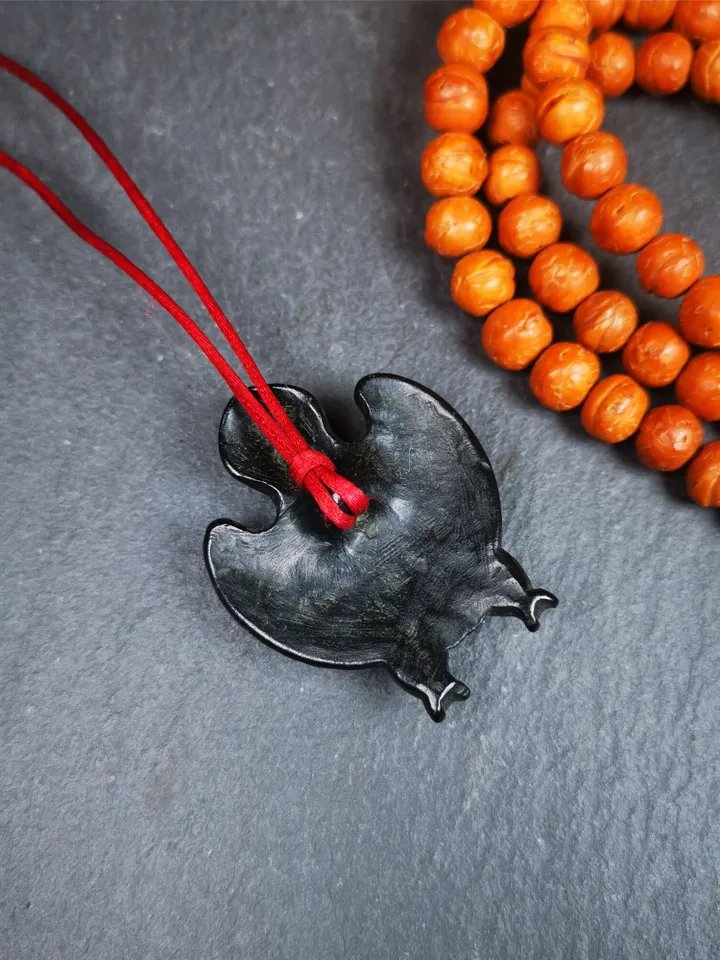 Gandhanra Hand Carved Obsidian Tibetan Amulet Garuda,Garula,Suparna,Golden-wings Bird Pendant, 1.65&quot;